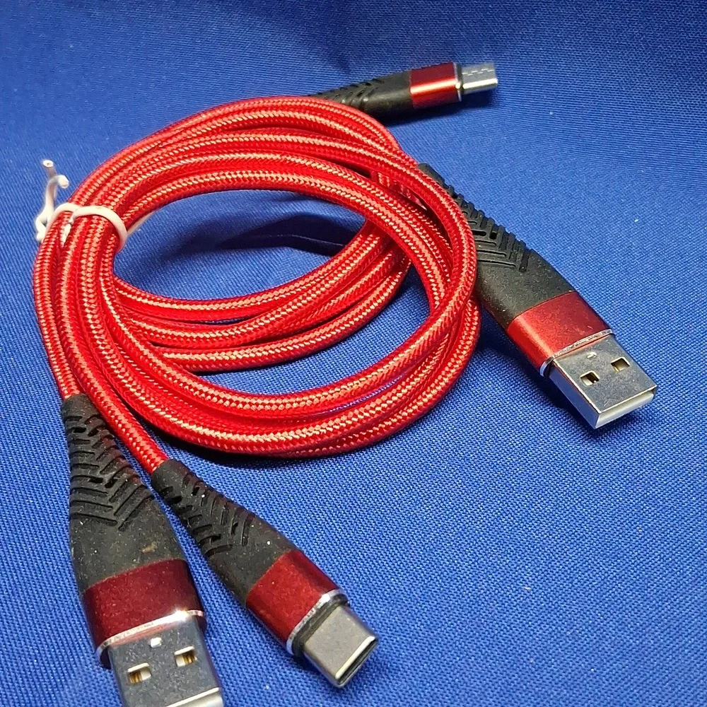 2pk Fast Phone Charger Long Lead Charging Cable USpB Type C Cable Micro Red